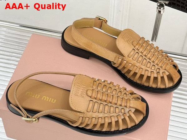 Miu Miu Leather Slingback Loafers in Light Tan 5D607E Replica