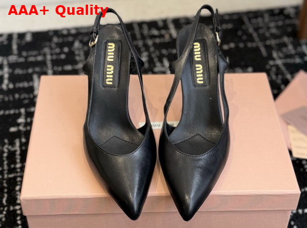Miu Miu Leather Slingback Pumps in Black Calf Leather 5I555E Replica