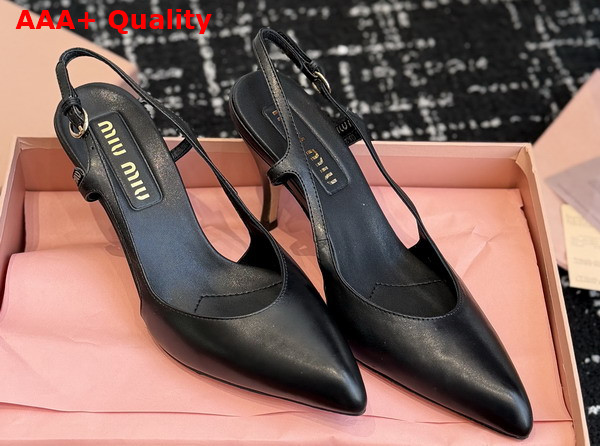 Miu Miu Leather Slingback Pumps in Black Calf Leather 5I555E Replica