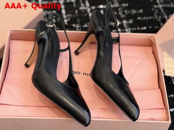 Miu Miu Leather Slingback Pumps in Black Calf Leather 5I555E Replica