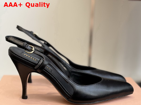 Miu Miu Leather Slingback Pumps in Black Calf Leather 5I555E Replica