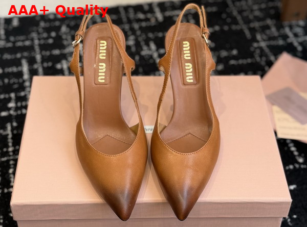 Miu Miu Leather Slingback Pumps in Cognac Calf Leather Waxed by Hand Reveals a Sensual 5I555E Replica