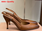 Miu Miu Leather Slingback Pumps in Cognac Calf Leather Waxed by Hand Reveals a Sensual 5I555E Replica