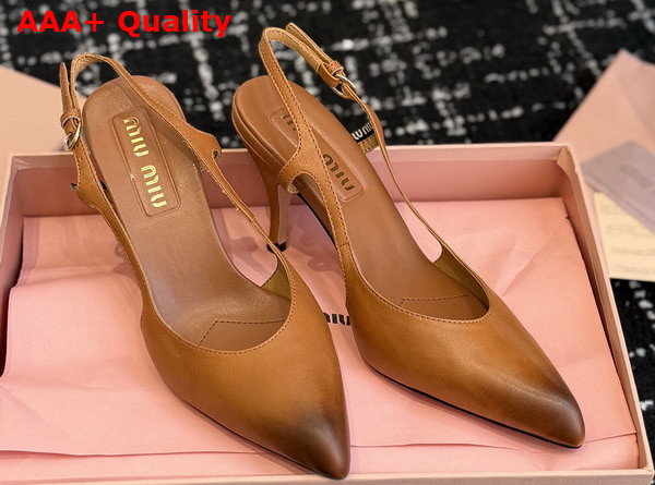 Miu Miu Leather Slingback Pumps in Cognac Calf Leather Waxed by Hand Reveals a Sensual 5I555E Replica