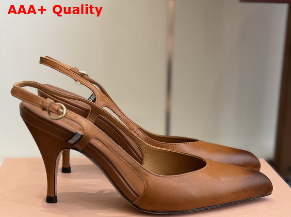 Miu Miu Leather Slingback Pumps in Cognac Calf Leather Waxed by Hand Reveals a Sensual 5I555E Replica