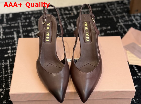 Miu Miu Leather Slingback Pumps in Dark Brown Calf Leather Waxed by Hand Reveals a Sensual 5I555E Replica