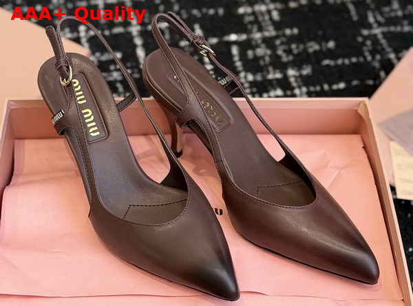 Miu Miu Leather Slingback Pumps in Dark Brown Calf Leather Waxed by Hand Reveals a Sensual 5I555E Replica