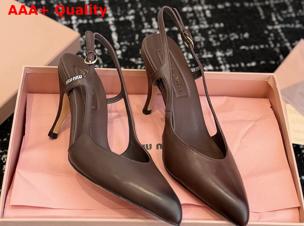 Miu Miu Leather Slingback Pumps in Dark Brown Calf Leather Waxed by Hand Reveals a Sensual 5I555E Replica