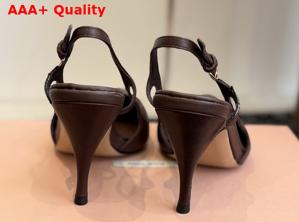 Miu Miu Leather Slingback Pumps in Dark Brown Calf Leather Waxed by Hand Reveals a Sensual 5I555E Replica
