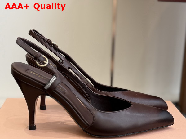 Miu Miu Leather Slingback Pumps in Dark Brown Calf Leather Waxed by Hand Reveals a Sensual 5I555E Replica