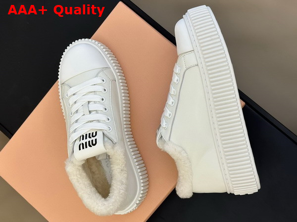 Miu Miu Leather Sneaker in White Leather with Shearling Replica
