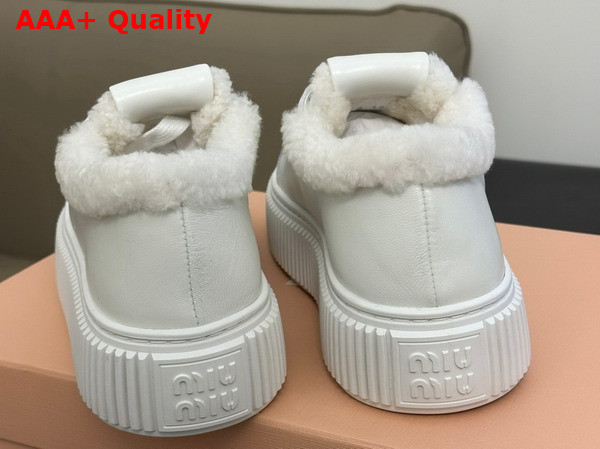 Miu Miu Leather Sneaker in White Leather with Shearling Replica