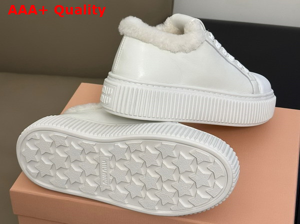 Miu Miu Leather Sneaker in White Leather with Shearling Replica