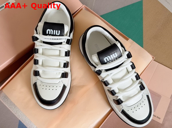 Miu Miu Leather Sneakers in White and Black 5E912D Replica