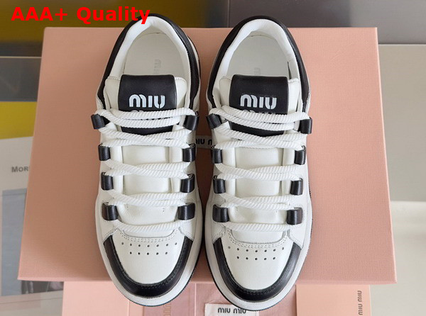 Miu Miu Leather Sneakers in White and Black 5E912D Replica