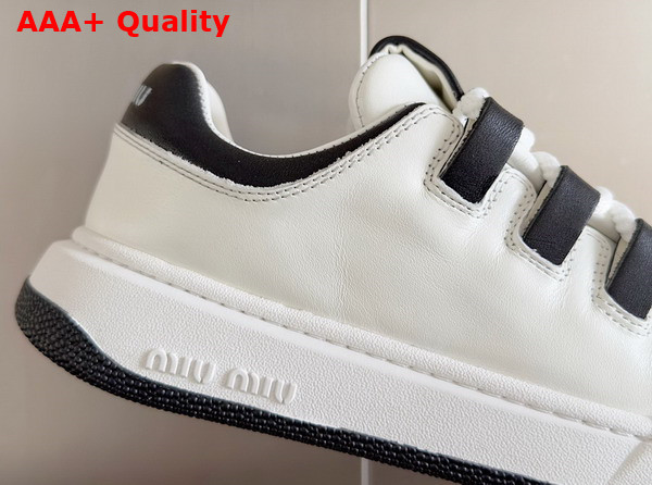 Miu Miu Leather Sneakers in White and Black 5E912D Replica