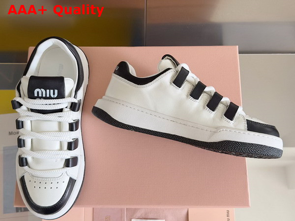 Miu Miu Leather Sneakers in White and Black 5E912D Replica