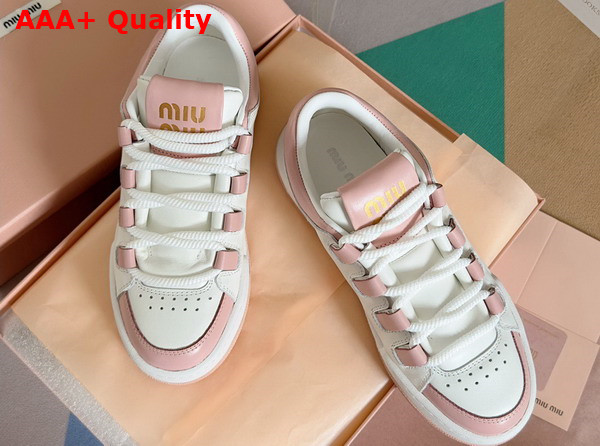 Miu Miu Leather Sneakers in White and Pink 5E912D Replica