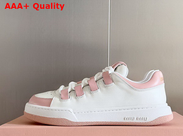 Miu Miu Leather Sneakers in White and Pink 5E912D Replica