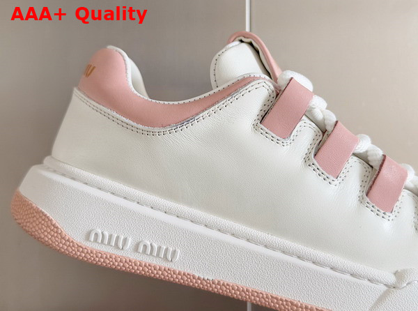 Miu Miu Leather Sneakers in White and Pink 5E912D Replica