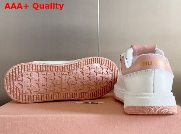 Miu Miu Leather Sneakers in White and Pink 5E912D Replica