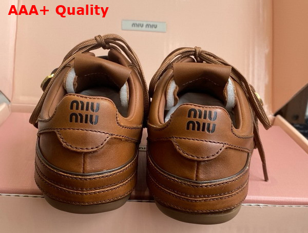 Miu Miu Leather Sneakers with Buckle in Cognac 5E549E Replica