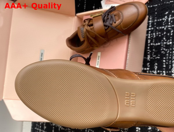 Miu Miu Leather Sneakers with Buckle in Cognac 5E549E Replica