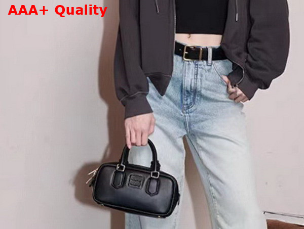 Miu Miu Leather Top Handle Bag in Black 5BB142 Replica