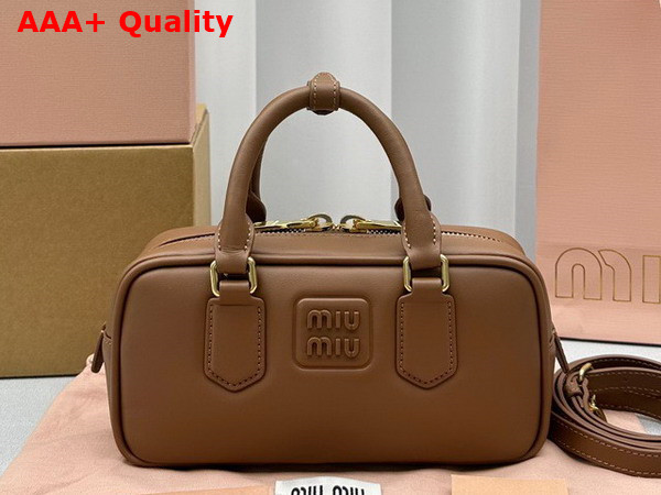 Miu Miu Leather Top Handle Bag in Cognac 5BB142 Replica