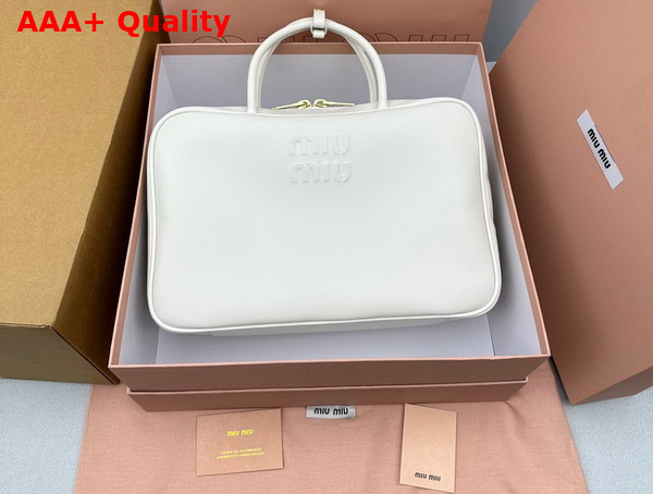 Miu Miu Leather Top Handle Bag in White 5BB117 Replica
