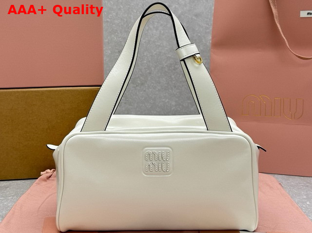 Miu Miu Leather Top Handle Bag in White 5BB182 Replica