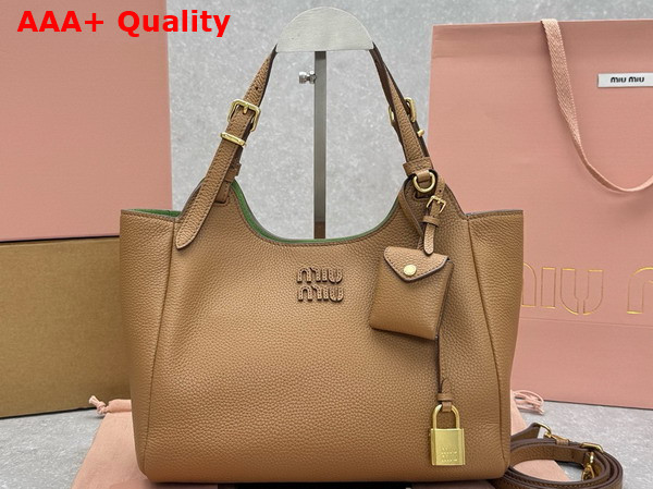 Miu Miu Leather Tote Bag in Caramel Grained Leather Replica