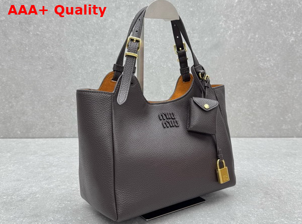 Miu Miu Leather Tote Bag in Dark Brown Grained Leather Replica