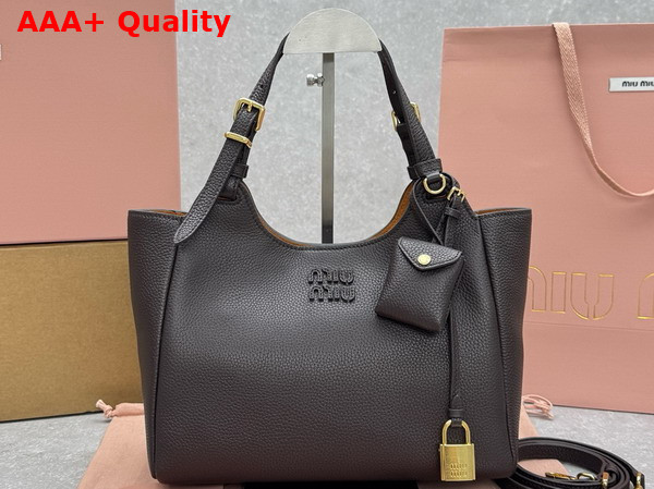 Miu Miu Leather Tote Bag in Dark Brown Grained Leather Replica