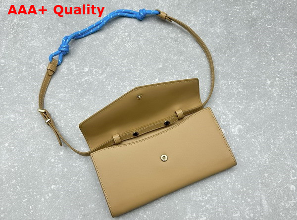 Miu Miu Leather Wallet with Leather and Cord Shoulder Strap Beige Light Blue 5MT025 Replica