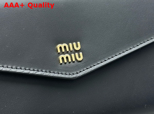 Miu Miu Leather Wallet with Leather and Cord Shoulder Strap Black Baltic Blue 5MT025 Replica