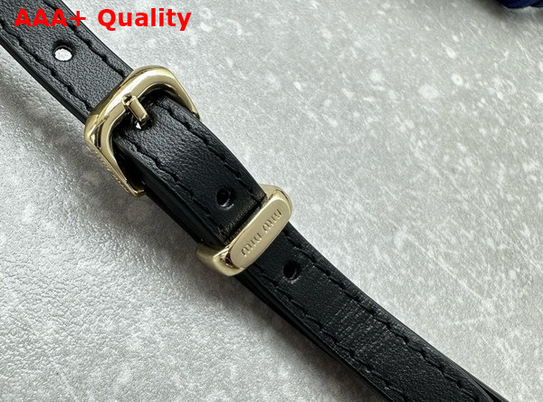 Miu Miu Leather Wallet with Leather and Cord Shoulder Strap Black Baltic Blue 5MT025 Replica