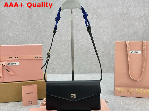 Miu Miu Leather Wallet with Leather and Cord Shoulder Strap Black Baltic Blue 5MT025 Replica