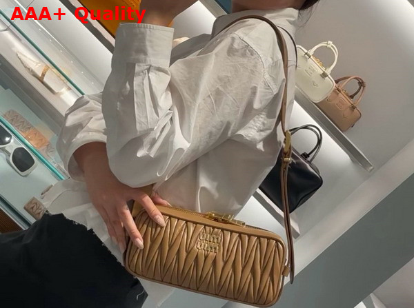 Miu Miu Matelasse Nappa Leather Shoulder Bag in Caramel 5BC158 Replica