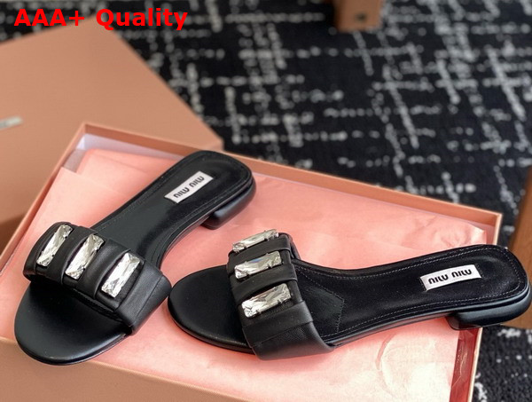 Miu Miu Matelasse Nappa Leather Slides with Crystals Black Replica
