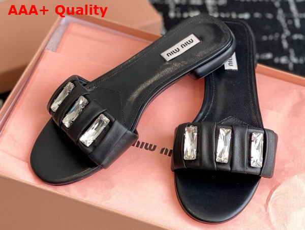 Miu Miu Matelasse Nappa Leather Slides with Crystals Black Replica