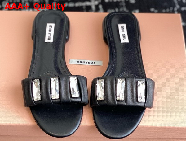 Miu Miu Matelasse Nappa Leather Slides with Crystals Black Replica