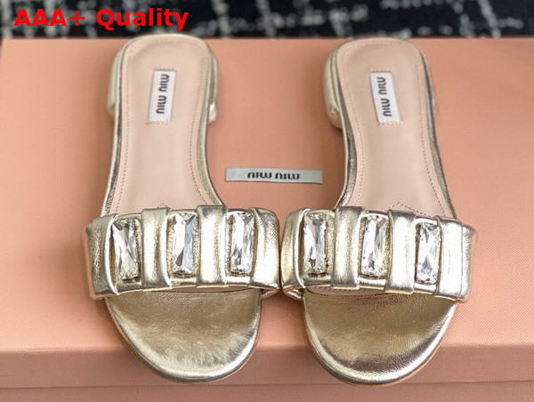 Miu Miu Matelasse Nappa Leather Slides with Crystals Light Gold Replica