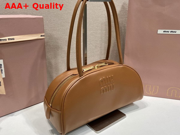 Miu Miu Medium Beau Leather Bag in Cognac 5BB193 Replica