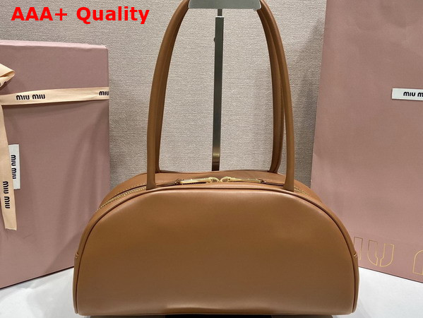 Miu Miu Medium Beau Leather Bag in Cognac 5BB193 Replica