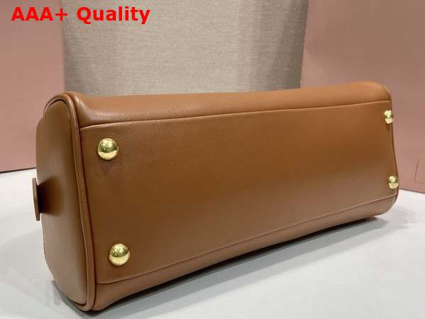 Miu Miu Medium Beau Leather Bag in Cognac 5BB193 Replica