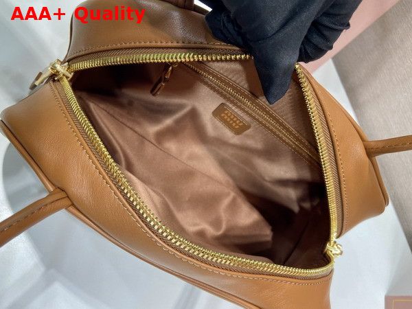 Miu Miu Medium Beau Leather Bag in Cognac 5BB193 Replica