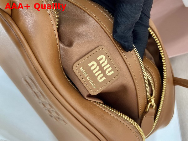 Miu Miu Medium Beau Leather Bag in Cognac 5BB193 Replica