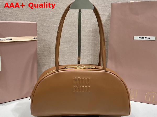 Miu Miu Medium Beau Leather Bag in Cognac 5BB193 Replica