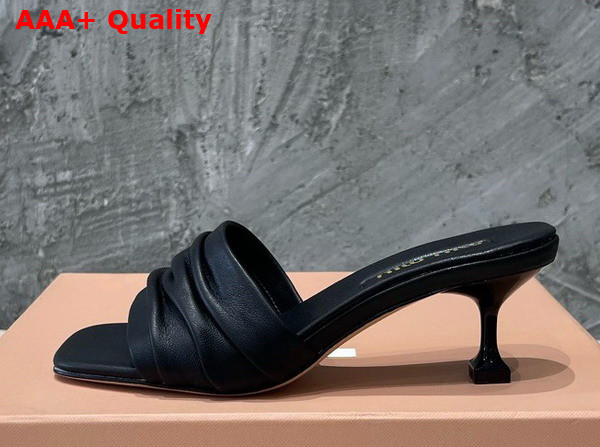 Miu Miu Medium Heeled Matelasse Nappa Leather Slides in Black Replica